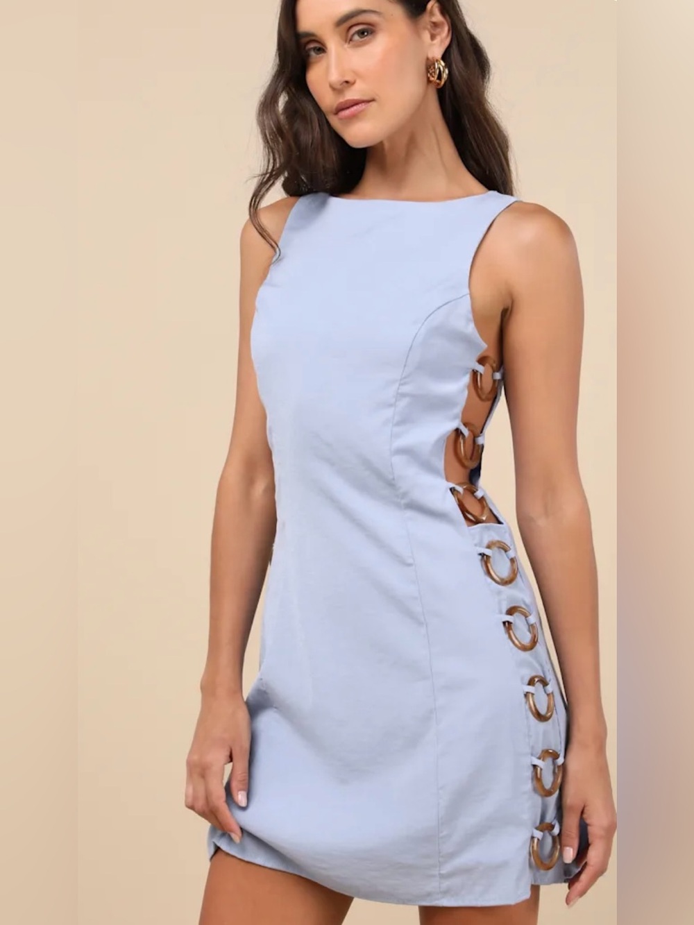 Lulus Decidedly Summery light blue cutout sleeveless o-ring mini dress size XS